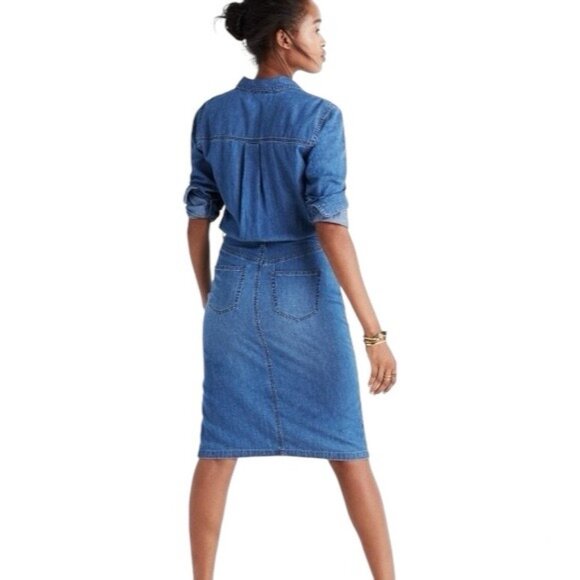 Madewell Blue Denim Midi Shirt Dress Size 00 Preppy Jean Casual - Picture 2 of 9